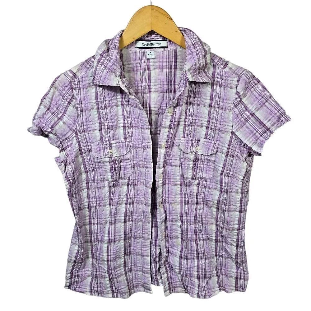 Croft & Barrow Purple Plaid Short Sleeve Shirt